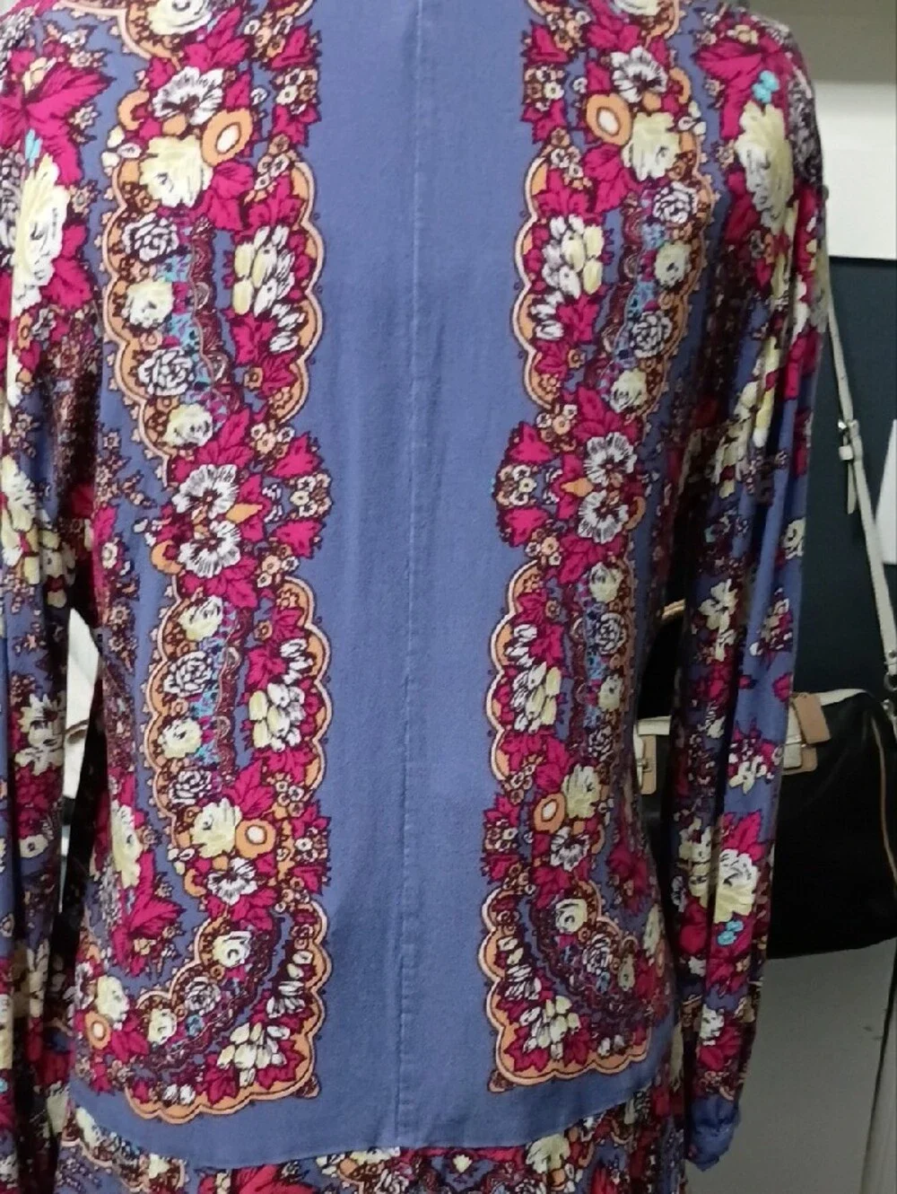 Free People Floral V-Neck Tunic in Blue & Pink